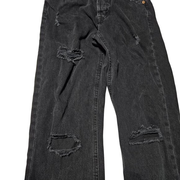 Aeropostale 90s Baggy Jeans Womens Size 0 Button Fly Mid Rise Black Ripped Denim - Picture 5 of 7